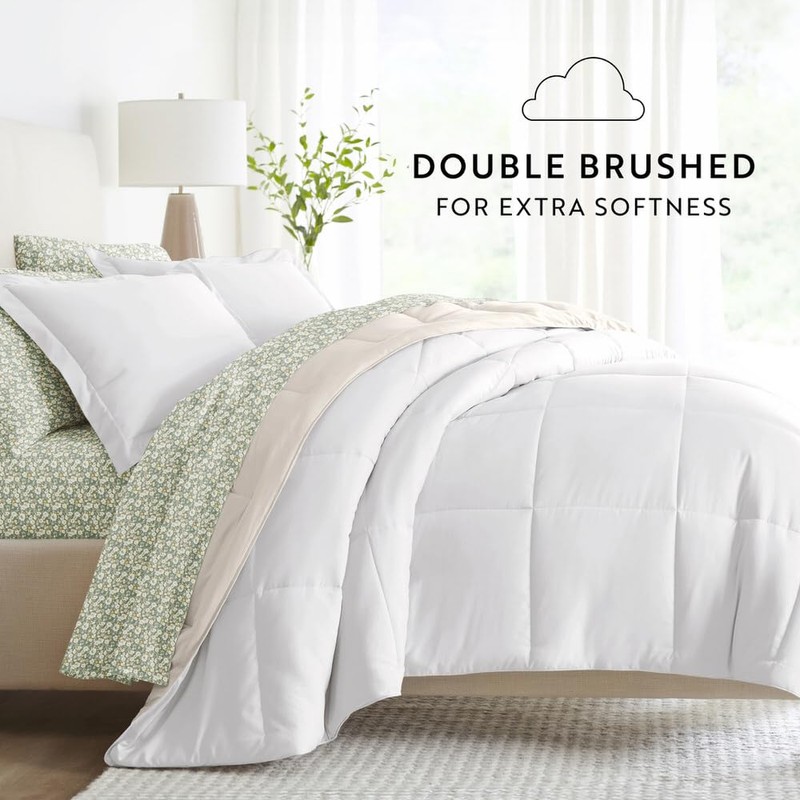 LINENS & HUTCH Bedding Bundle, Reversible Microfiber Comforter Set and