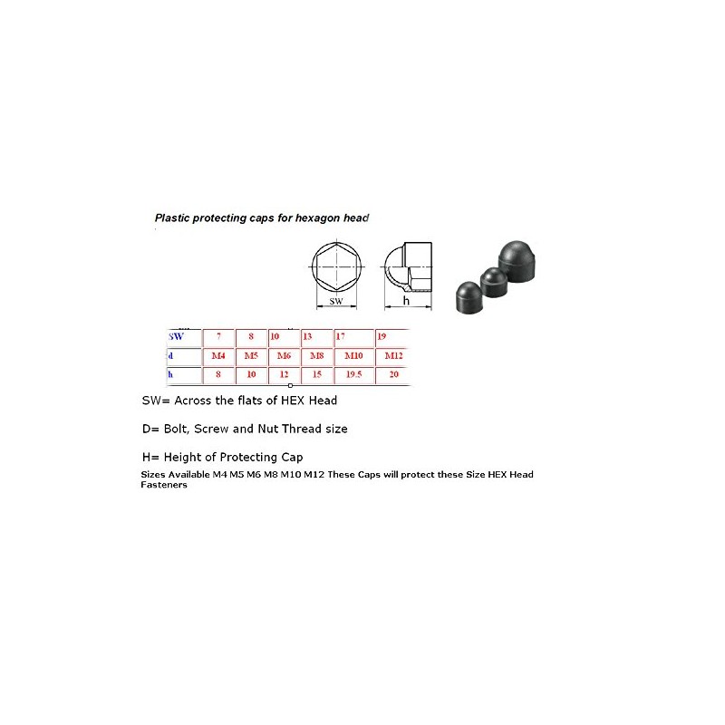 M6-10mm 100 PCS Black Plastic Dome Hex Head Bolt Nut