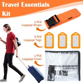 QUMENEY Clear Luggage Cover Protector Bag with Tag - Transparent PVC Suitcase Cover - Waterproof, Dustproof for Travel (Orange, 24-Inch)
