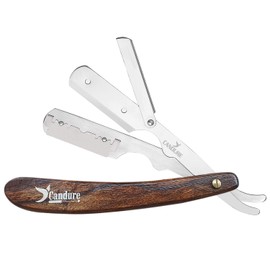 Candure Rasiermesser Herren mit Wechselklinge Edelstahl Extra Scharfe Profi Rasiermesser Klingen für Präzisen Formen und Schneiden Bart - Barber Friseur Messer mit Holzgriff & 10 Rasierklingen 13cm