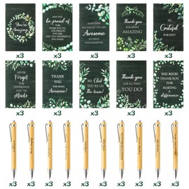 ANGOLIO 60P Christmas Employee Appreciation Gifts Notepads with Pen Motivation Positive Journal with Green Leaves Pattern Portability Pocket Notebook Teacher Employee Birthday Gift Office Present Supplies