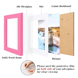 wyooxoo 5x7 Picture Frame Made of Solid Wood Photo Frame Display Pictures 4x6 with Mat or 5x7 Without Mat Colorful Frame For Table top Display or Wall, Pink, 1 Pack