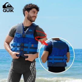 QUIKSILVER USCG Approved Men's Life Vest, Lightweight EPE Foam Life Jackets with Drain Holes, Three Belts and Quick-Release Buckles & D-Ring, Great for Fishing, Boating and Kayaking - S/M Size