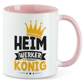 huuraa Kaffeetasse Heimwerker König Teebecher Rosa 330ml mit Motiv für Handwerker