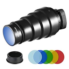 Soonpho Conical Snoot Kit for Speedlite Flash Accessories,Aluminium Alloy Snoot with Honeycomb Grid & 5pcs Color Gel Filters