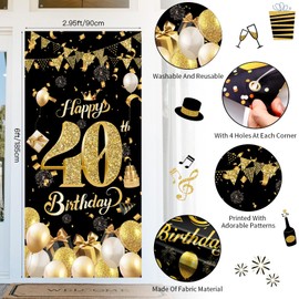 POPOYU 40th Birthday Decoration, Large Fabric 40th Birthday Party Decorations, Black Gold 40th Birthday Banner Background Photo Background Poster for Men Women Birthday Banner (185 x 90 cm)