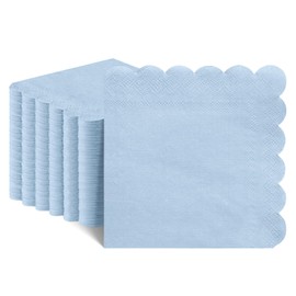 NatNarr 120 Pcs Cocktail Napkins Light Blue Napkins Boy Baby Shower Napkin Disposable Scalloped Blue Beverage Dessert Napkin for Birthday Wedding Baby Bridal Shower, 5 x 5 Inch