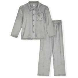 Sleep On It Boys Pajama Set 2 Piece Button Front Kids Pajama Coat Set for Boys Gray