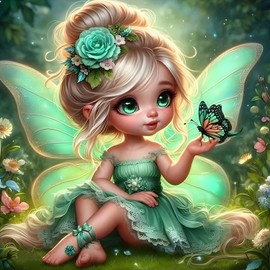GDYEEH DIY 5D Cartoon Elf Diamond Art Kits, Round Full Drill Sparkling Butterfly Diamond Painting Picture, Elf Fairy Diamond Painting Art Kits Craft for Adults Beginners, Home Wall Decor 12x12 inch