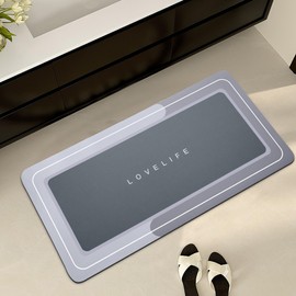 YCTMALL Bath mat Rubber Bathroom Mat-Quick Dry Absorbent Rug Non-Slip Thin Bathroom Rug Instant Dry Magic Bath mats for Bathroom Floor Mat in Front of Bathtub, Sink, Grey, 17x35in