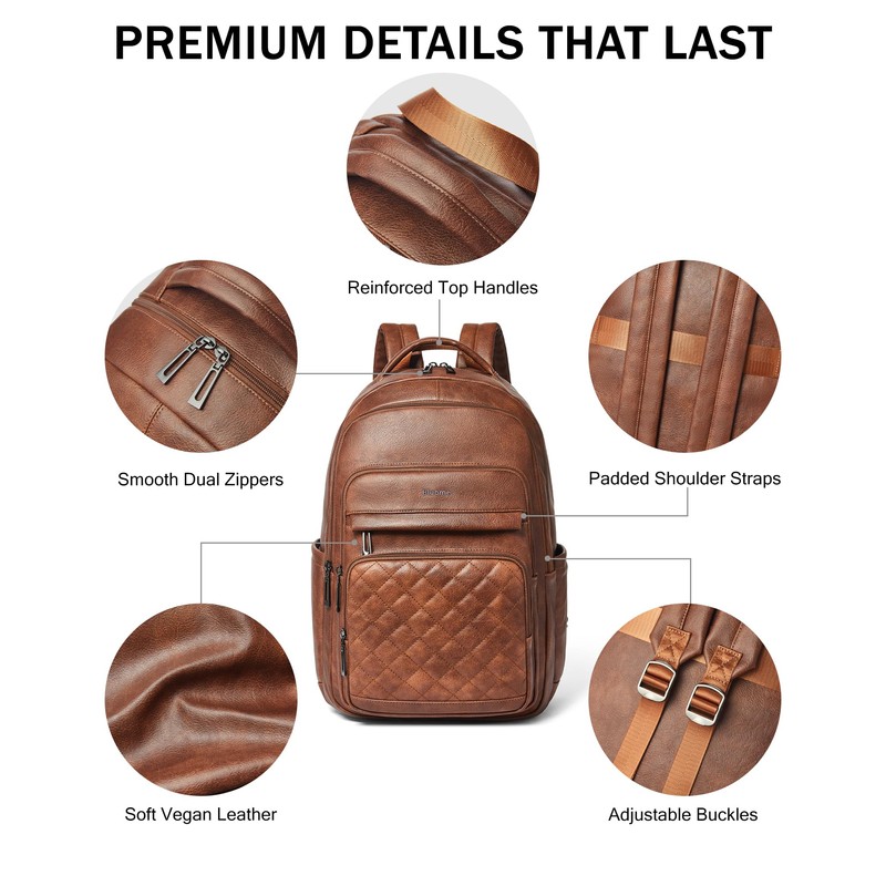 Bluome Work Backpack for Women Men, Laptop Vegan Leather Backpack