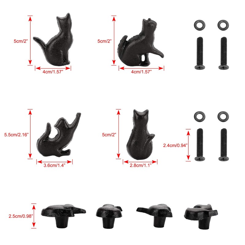 SUMNACON Set of 4 Cat Shape Door Knobs Iron Wardrobe