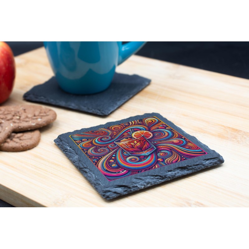 Psychedelic Cocktail Slate Coaster – Vibrant Swirl Design (slco-ds24-psychrg)