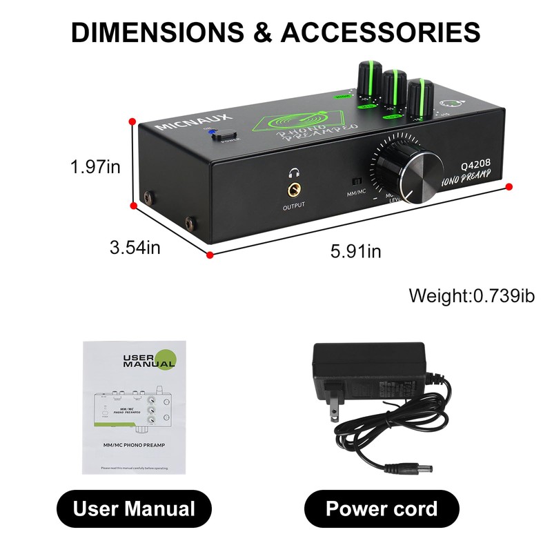 MICNAUX Phono Preamp for Turntable, Mini Hi-Fi Preamplifier with 3