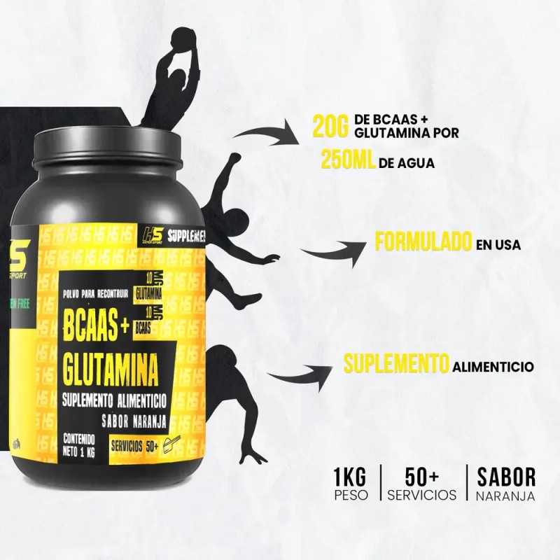 Suplemento Bcaas + Glutamina Hiper Sport 1kg Varios Sabores