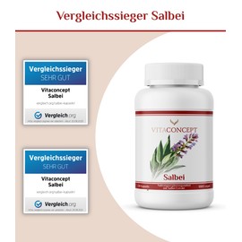 Sage Capsules, High Dosage, 2000 mg Per Capsule, 120 Pieces, Sage Extract, Laboratory Tested, Vegan, Made in Germany by VITACONCEPT