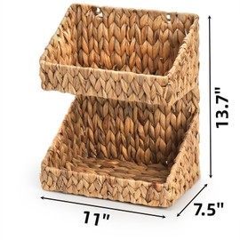 Pumtus 2-tier Handwoven Wicker Basket, Kitchen Countertop Organizer, Bathroom Storage Basket, Water Hyacinth Standing Rack, Fruit Vegetable Holder, Storage Shelf for Home Organization