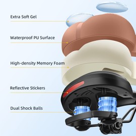 ROCKBROS Gel Bike Saddle, Comfortable Ergonomic Saddle for MTB Bicycle, Breathable Refective Shockproof Saddle for Men Women