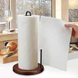 Paper Towel Holder Countertop, Farmhouse Paper Towel Holder with Heavy Duty Wood Base, Wood Paper Towel Holder Rustic Style Stand for Kitchen Decor, Home, Brown