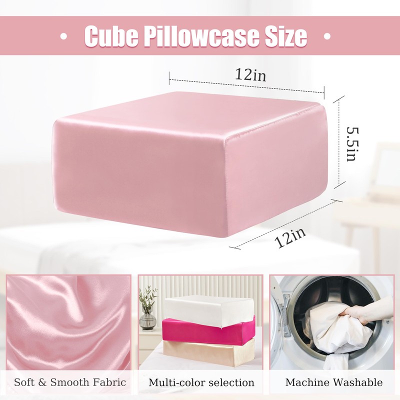 P Pothuiny Pink Cube Pillowcase Cover, Square Satin With Hidden