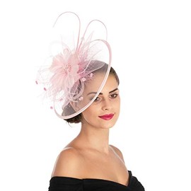 Sinamay Flower Feather Headband Fascinator Wedding Headwear Ladies Race Royal Ascot Pillbox Wedding Cocktail Tea Party Derby Hat for Women（SG-Pink