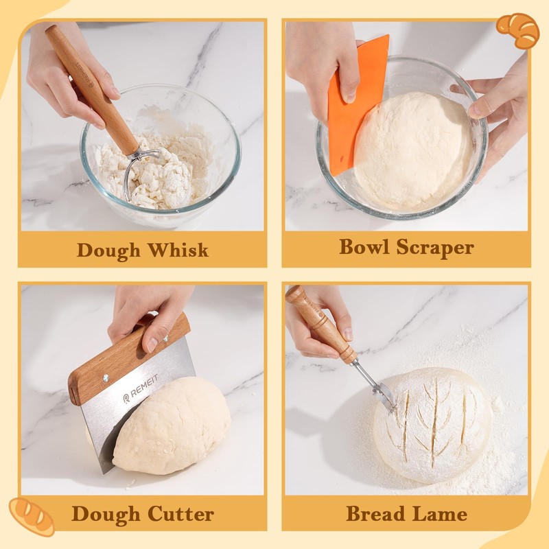 REMEIT Sourdough Starter Kit with Banneton Bread Proofing Basket Set,