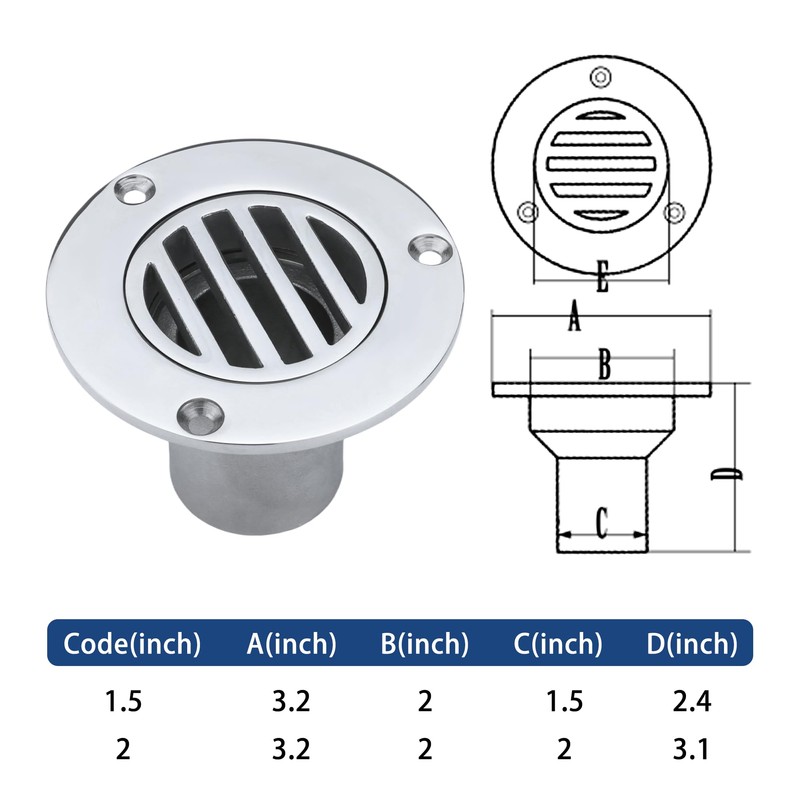 YANYUCB Boat Deck Floor Drain Fittings,Marine Grade 316 Stainless Steel