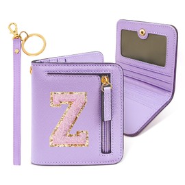 COSHAYSOO Preppy Wallet Gifts for Teen Girls Women Small Wallet RFID Bifold PU Leather Christmas Valentines Easter Mothers Fathers Day Nurse Appreciation Graduation Gifts Chenille Letter Z Purple