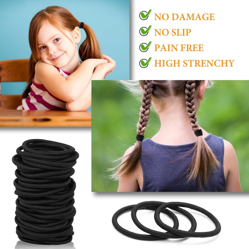 180 PCS Black Elastic Hair Ties No Damage Hair Elastic