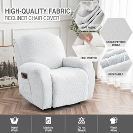 Gennia Waterproof Recliner Chair Cover,Stretch Reclining Sofa Covers with Pockets,Washable Lazy Boy Recliner Slipcovers,Leakproof Couch Protector for Kids, Pets, Dog and Cat (1 Seat, Ivory-White)