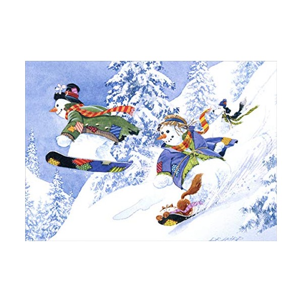 LPG Greetings Snowboarding Snowmen, Dog and Cat : DR Laird Christmas Card