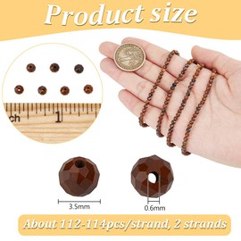 NBEADS Pack of 224 Natural Tiger's Eye Beads, 3.5 mm Faceted Round Loose Beads, Gemstone Spacer Beads for DIY Necklace, Bracelet, Jewellery Making, Hole: 0.6 mm