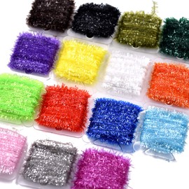 PHECDA PROFLY 15 Cards Multi Colors Tinsel Chenille Line Crystal Flash Line Fly Fishing Tying Material for Nymphal Bugs Scud (15 Cards-75M)