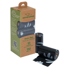 Best Pet Supplies Poop Bags for Dogs, 50% Post-Consumer Recycled Content dog waste bags on rolls, fits all poop bag holders for leashes - Black, 150 Count, Unscented