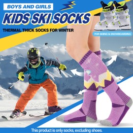 ANTSANG Kids Merino Wool Ski Socks for Girls Boys Teen Thermal Thick Warm Winter Hiking Knee High Stocking Stuffers Socks for Skiing Snowboarding(Purple/Green/Pink,8-12 Y)