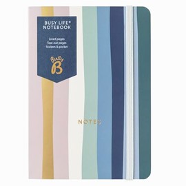 Busy B A6 Busy Life Notebook - Striped Cover - Compact Notebook Perfect for Students, Teachers, Work & More with Lined Pages, Undated Month Planners, Stickers, Storage Pocket & Elastic Closure