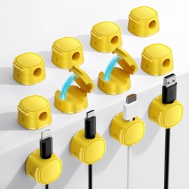 FlyCoco 12 Pack Magnetic Cable Clips Cord Organizer for Desk, Phone Charger Cord [Smooth Adjustable], Adhesive Wire Organizer Keeper for Nightstand Wall Car Office, Yellow