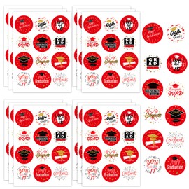 Fyeoxle 10Pack 2025 Graduation Stickers Class of 2025 Round Label Stickers Congrats Grad You Did It Adhesive Stickers Diploma Sealing Decal for Candy Bag Gifts Wrapping Grad Party Supplies (Red)