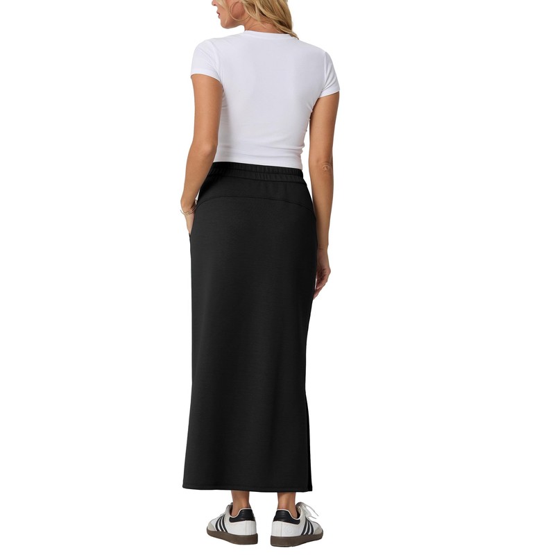 GRECERELLE Womens Summer Maxi Skirts Anti-Wrinkle Casual High Waisted Adjustable
