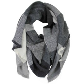 Rotfuchs Woven Scarf Checked Herringbone Fashion Grey White 100% Wool (Merino) Pleasantly Soft and Warm Made in Germany, gray