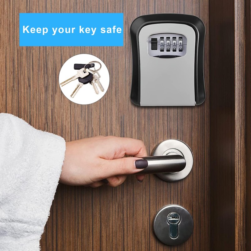 Key Lock Box, Resettable 4 Digit Combination Spare Key Safe