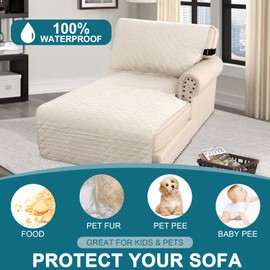 Turquoize 2023 New 100% Waterproof Chaise Sofa Covers Chaise Lounge L Shape Protector Chaise Slip Cover Triple Non-Slip Slipcover for Chaise Sectional Couch Pets, Kids (Chaise, Ivory)