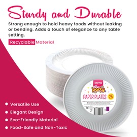 KROZ White Paper Plates 9 Inches Heavy Duty Disposable Plates Strong Paper Plates Party Plates Compostable and Biodegradable Paper Plates for Birthday, Party, Picnics, BBQs (23cm, 25 Pack)