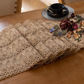 Fecialy Boho Table Runner Farmhouse Burlap Table Runners Woven Macrame Table Cover Brown Jute Table Runner for Home Decor Kitchen Kitchen Table Decor,30 x 173cm