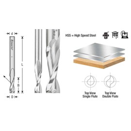 Amana Tool HSS1631 Double Flute Spiral Router Bits Metal Aluminum Cutting 3/16 Dia x 5/8 x 1/4 Inch Shank Up-Cut Router Bit High Speed Steel