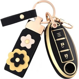 OFFCURVE Funda para Llavero Inteligente Compatible con Nissan, Carcasas para Llaves de Coche de TPU Suave con 3 Botones para Versa, NP300, Kicks, Sentra, Frontier (Oro Negro)