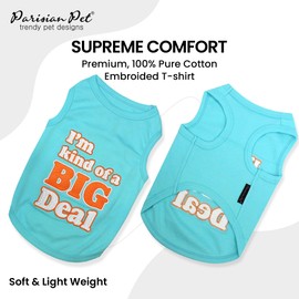 Parisian Pet Dog Tshirt - Embroidered “ I’m Kind of Big Deal “ Dog Shirt - Lightweight and Skin Friendly Dog Clothes - Sleeveless Dog Tee Shirts - Machine Washable Dog Shirt for Large Dogs - L