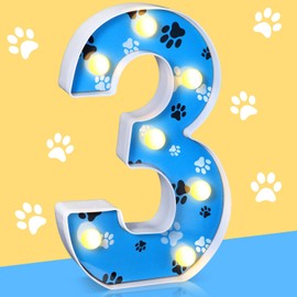 Havawish Blue Paw Dog Birthday Decoration Decorative LED Light up Number Sign for 1st 2nd 3rd 4th 5th for Boy Themed Party Supplies,8.58 x 5 Inches(3)