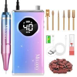 Melodly Electric Nail Drill Kit, Professional 40000 RPM Electric Nail File | SC800 Powerful Manicure & Pedicure Machine for Acrylic Gel Dip Powder Nails, Cordless Efile with Gold Bits Kit at Salon Home