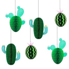 Bliceon 6Pcs Cactus Hanging Decorations - Honeycomb Fiesta Decor for Mexican Theme Parties, Birthdays, Classrooms & Holidays - Centerpieces in Green